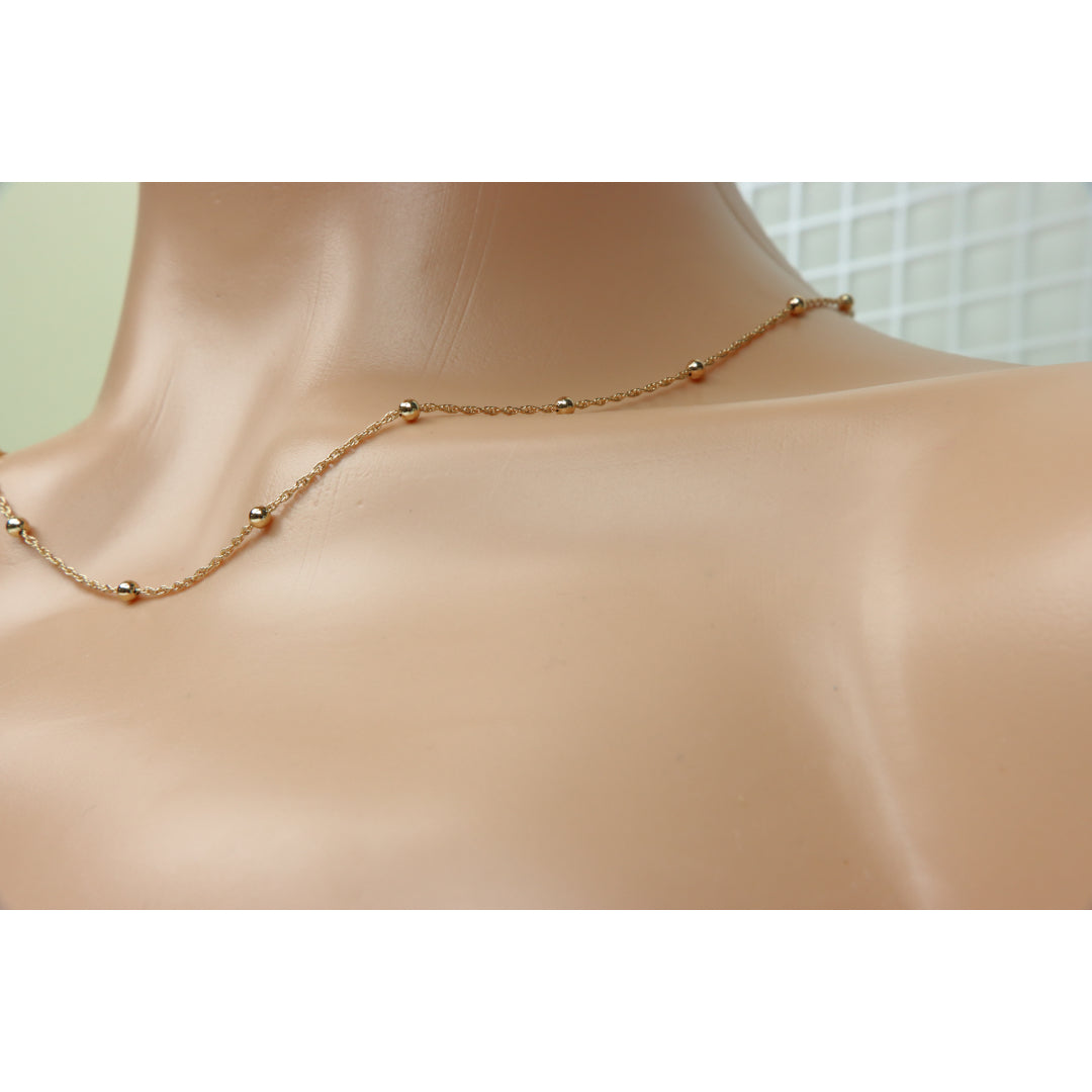Rose Gold Beaded Chain Necklace with Twist Link – 19.7 Inch Length, XPNL0005 (2001-5)