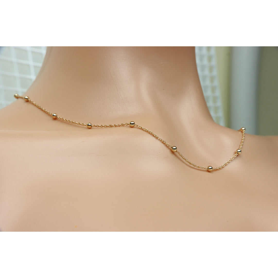 Rose Gold Beaded Chain Necklace with Twist Link – 19.7 Inch Length, XPNL0005 (2001-5)
