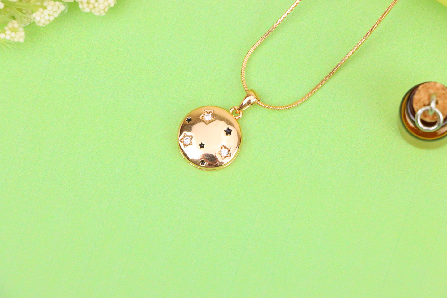 Celestial Starry Moon Rose Gold Pendant Round Charm, XPPT1598 (2147-1)