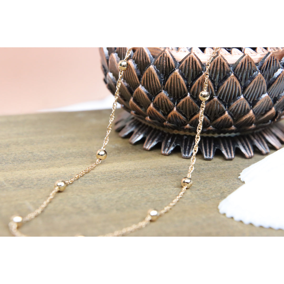 Rose Gold Beaded Chain Necklace with Twist Link – 19.7 Inch Length, XPNL0005 (2001-5)
