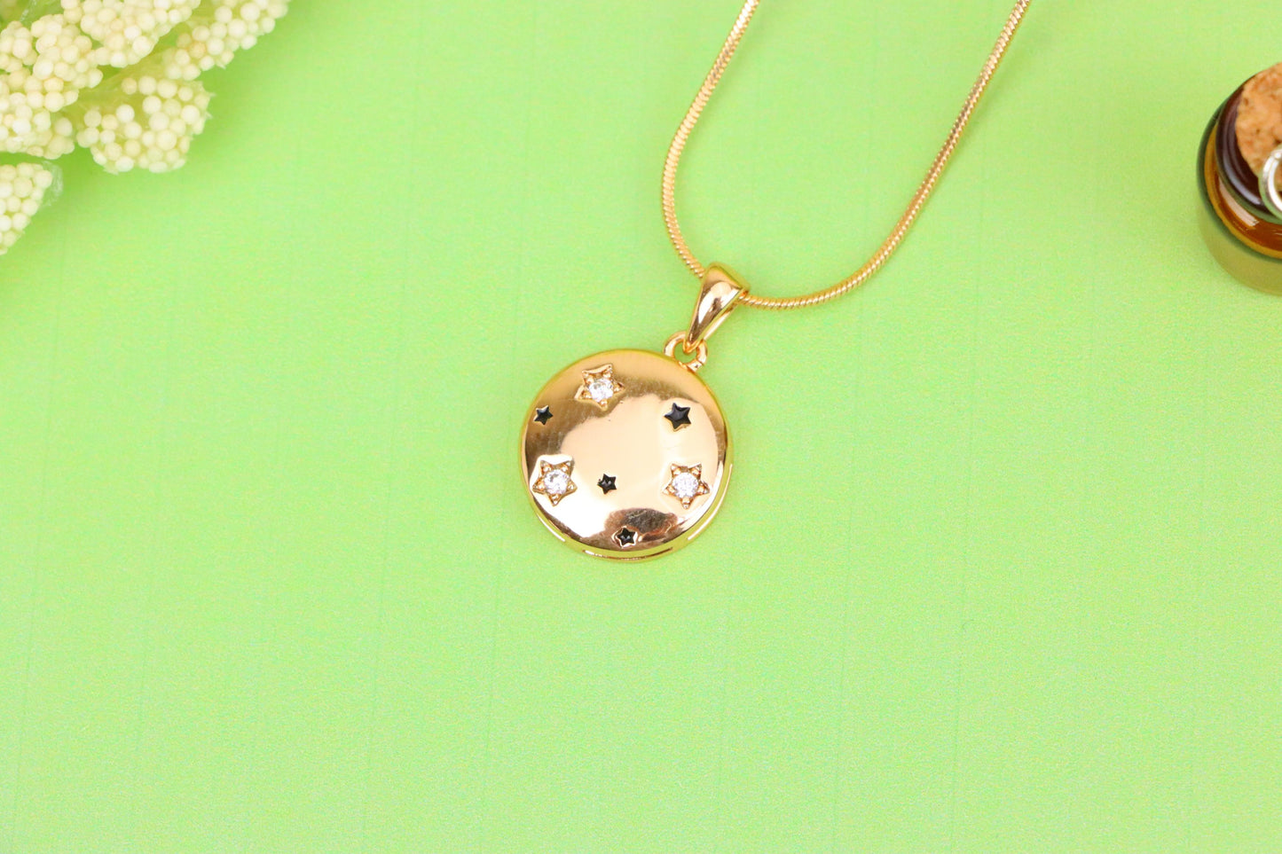 Celestial Starry Moon Rose Gold Pendant Round Charm, XPPT1598 (2147-1)