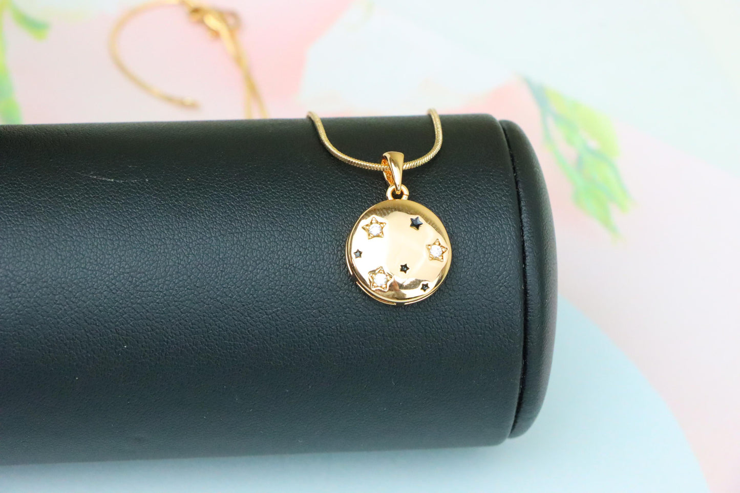 Celestial Starry Moon Rose Gold Pendant Round Charm, XPPT1598 (2147-1)