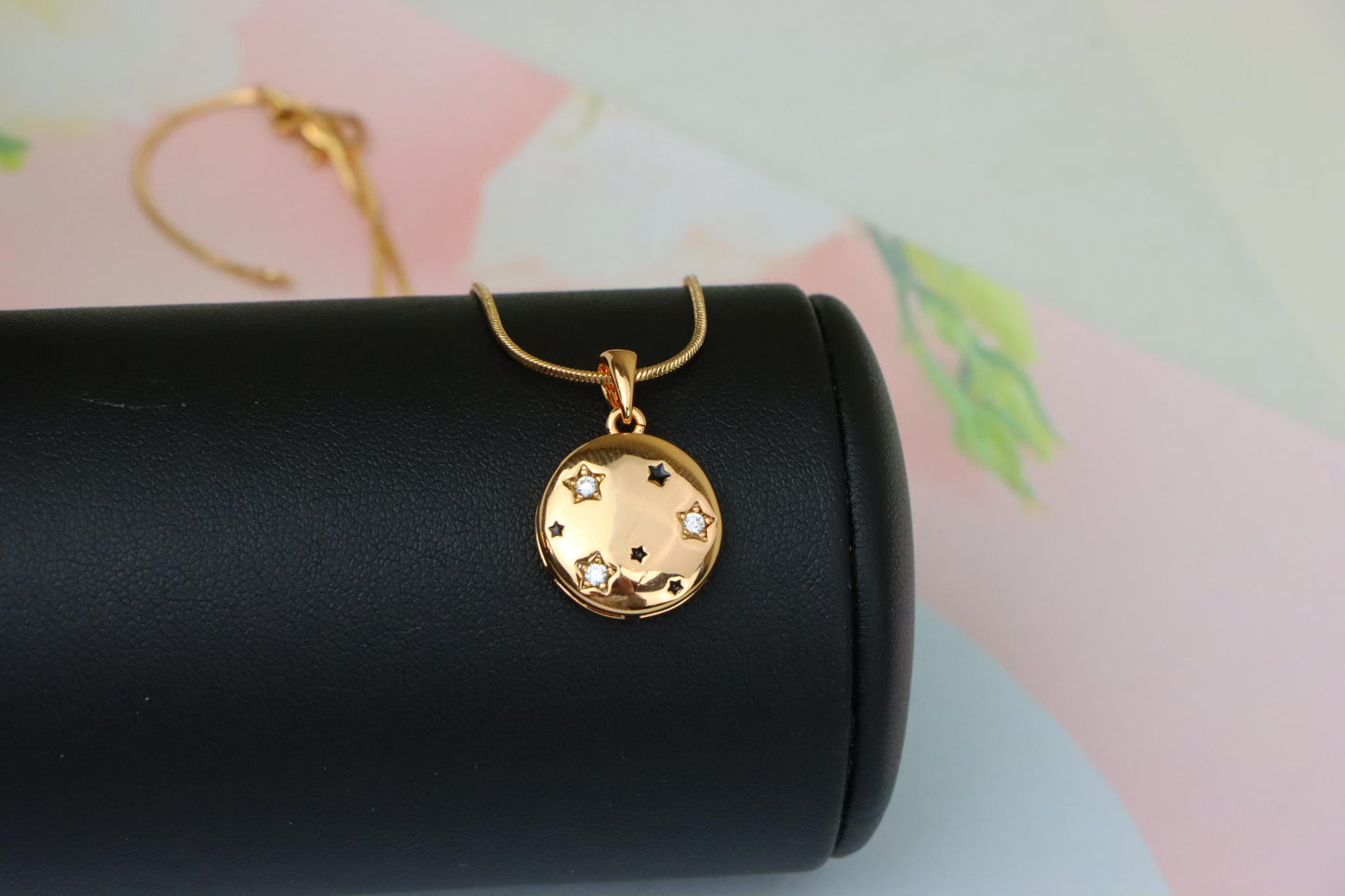 Celestial Starry Moon Rose Gold Pendant Round Charm, XPPT1598 (2147-1)