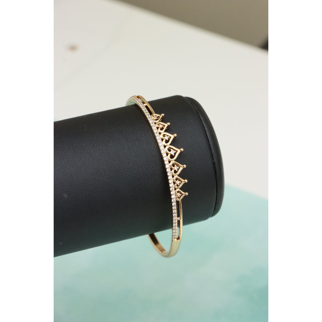 Rose Gold Heart Crown Bangle with Crystal Accent, XPBL0477 (2048-7)