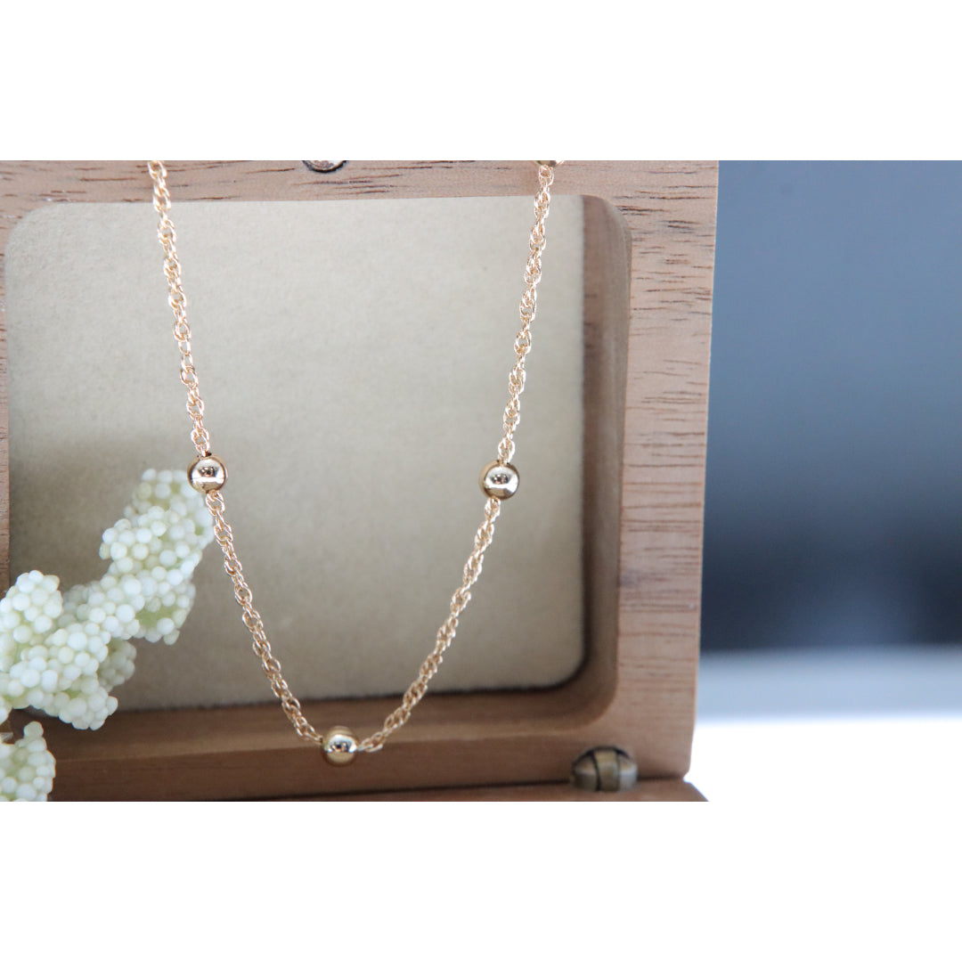 Rose Gold Beaded Chain Necklace with Twist Link – 19.7 Inch Length, XPNL0005 (2001-5)