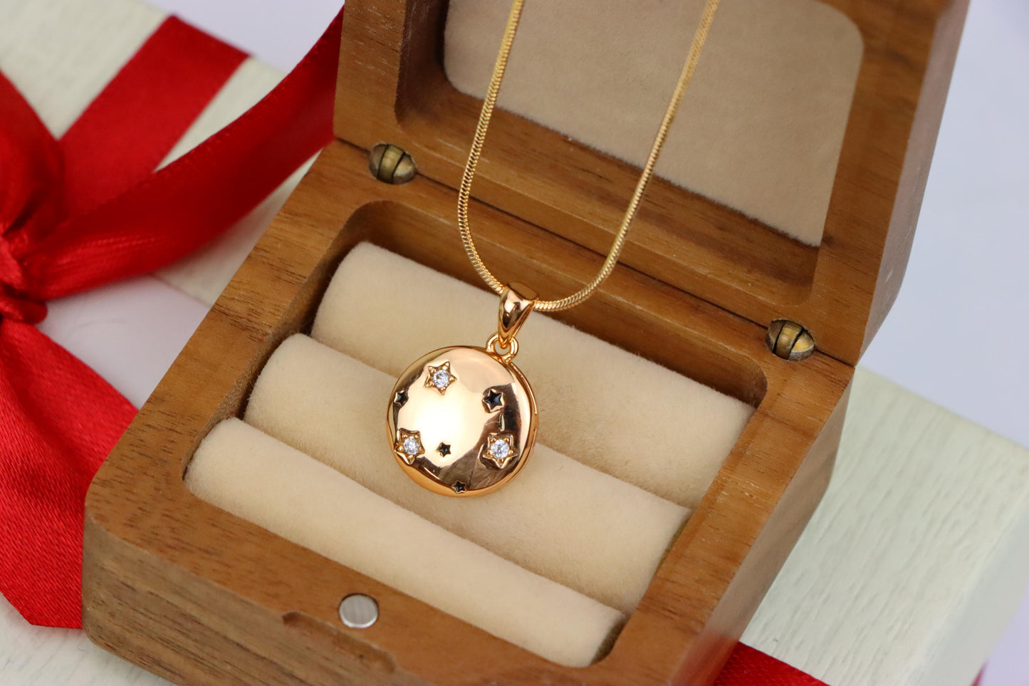 Celestial Starry Moon Rose Gold Pendant Round Charm, XPPT1598 (2147-1)