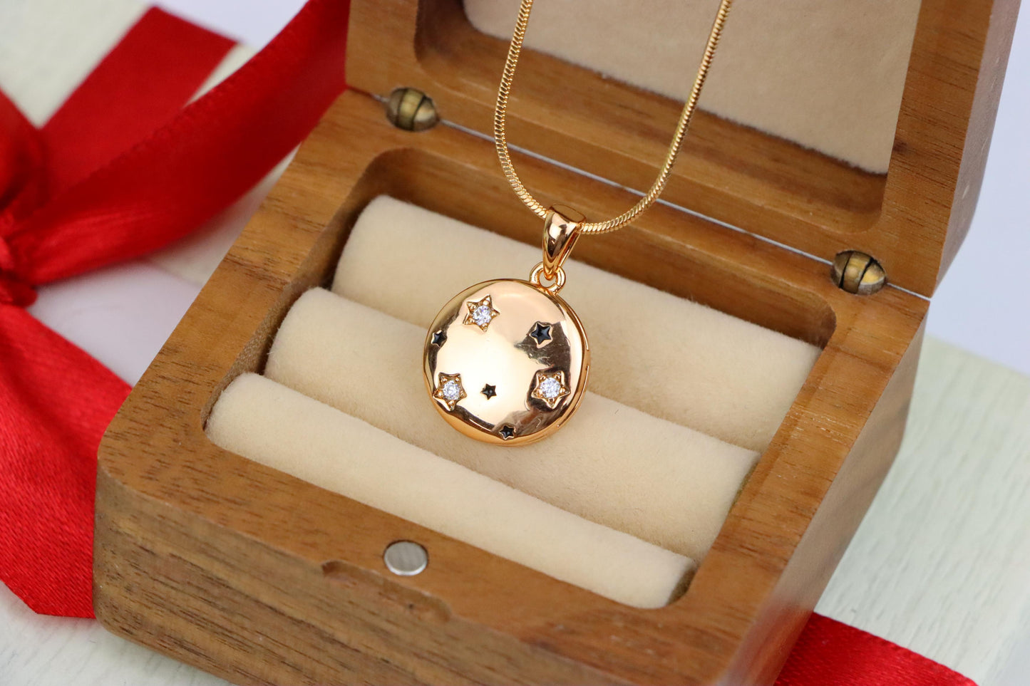 Celestial Starry Moon Rose Gold Pendant Round Charm, XPPT1598 (2147-1)