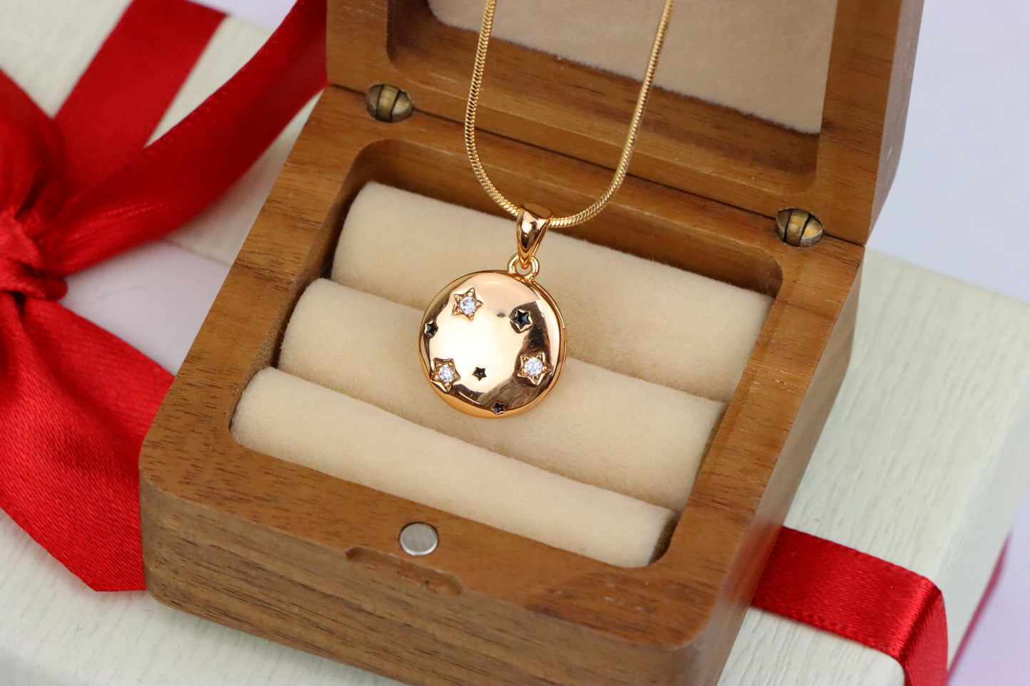 Celestial Starry Moon Rose Gold Pendant Round Charm, XPPT1598 (2147-1)