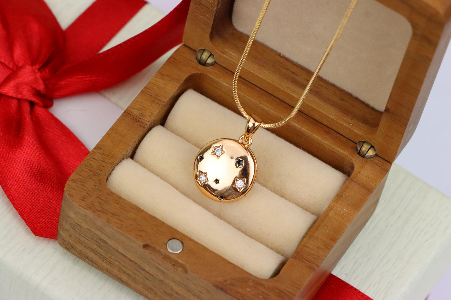 Celestial Starry Moon Rose Gold Pendant Round Charm, XPPT1598 (2147-1)