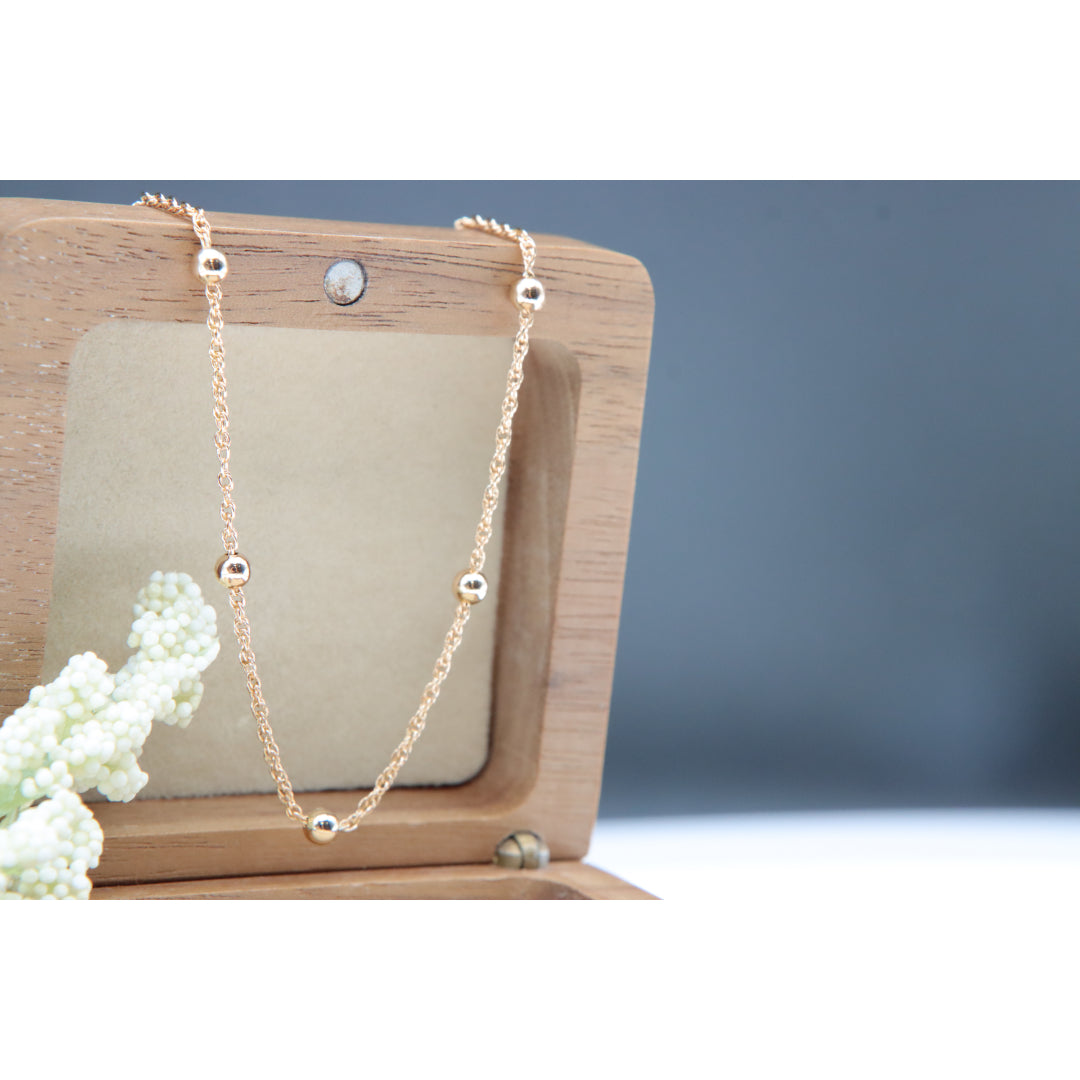 Rose Gold Beaded Chain Necklace with Twist Link – 19.7 Inch Length, XPNL0005 (2001-5)