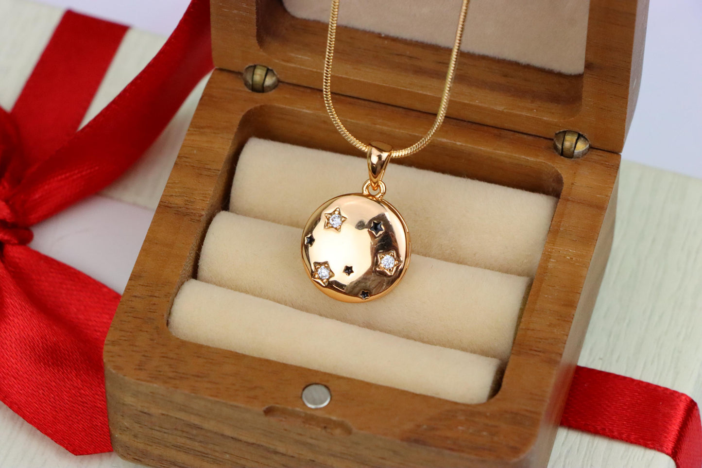 Celestial Starry Moon Rose Gold Pendant Round Charm, XPPT1598 (2147-1)