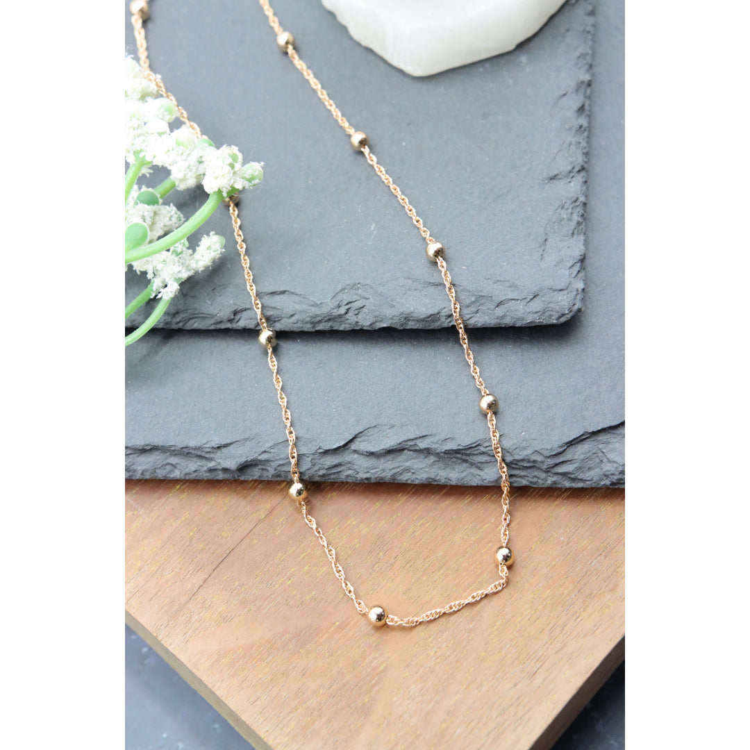 Rose Gold Beaded Chain Necklace with Twist Link – 19.7 Inch Length, XPNL0005 (2001-5)