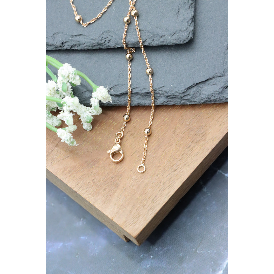 Rose Gold Beaded Chain Necklace with Twist Link – 19.7 Inch Length, XPNL0005 (2001-5)