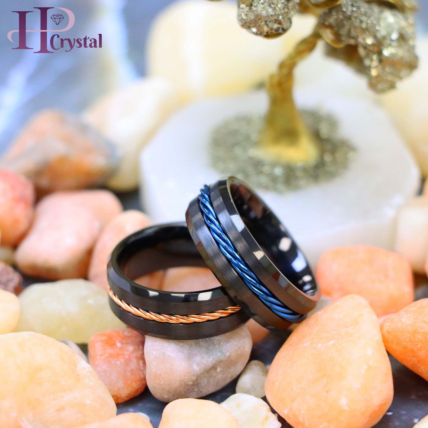 Black IP with Rose Gold IP Plated / Blue IP Plated Rope Inlay Tungsten Ring