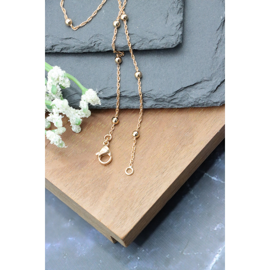 Rose Gold Beaded Chain Necklace with Twist Link – 19.7 Inch Length, XPNL0005 (2001-5)