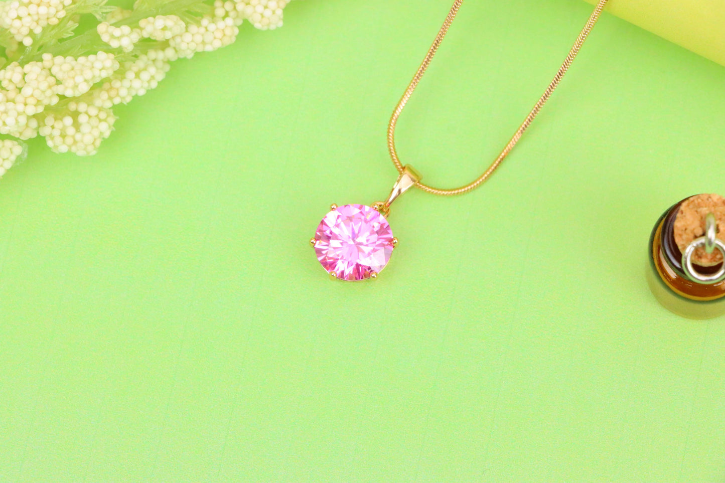 Brilliant Round Pink Stone Rose Gold Pendant Sparkling Charm, XPPT1599 (2147-2)