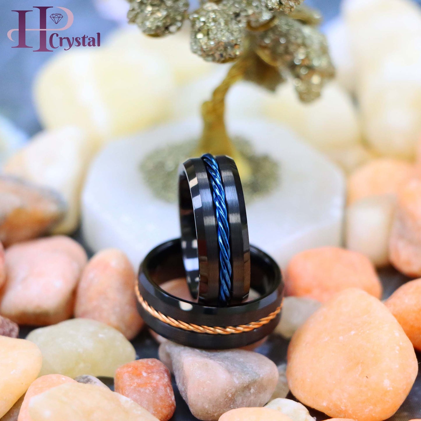 Black IP with Rose Gold IP Plated / Blue IP Plated Rope Inlay Tungsten Ring