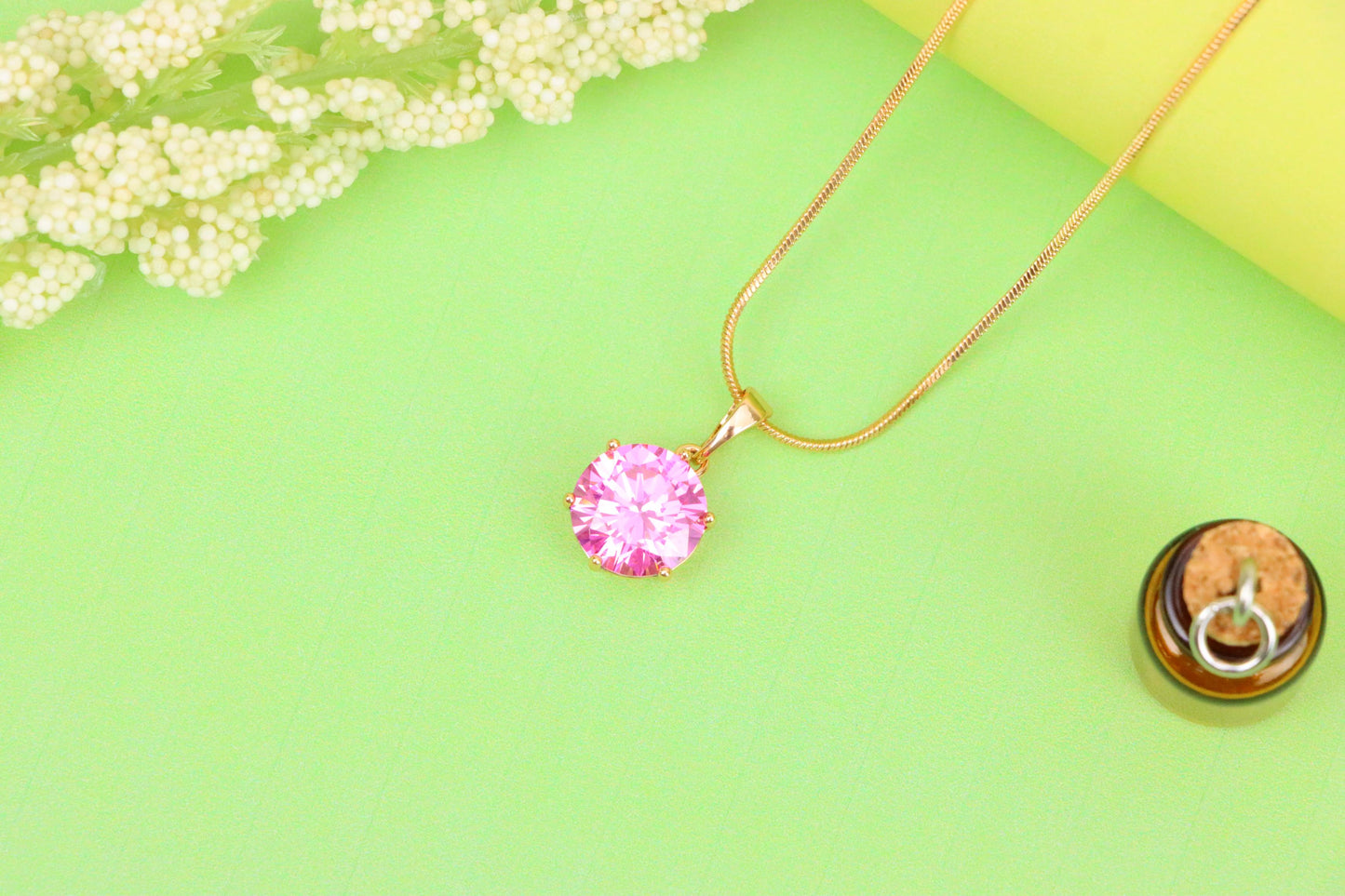 Brilliant Round Pink Stone Rose Gold Pendant Sparkling Charm, XPPT1599 (2147-2)