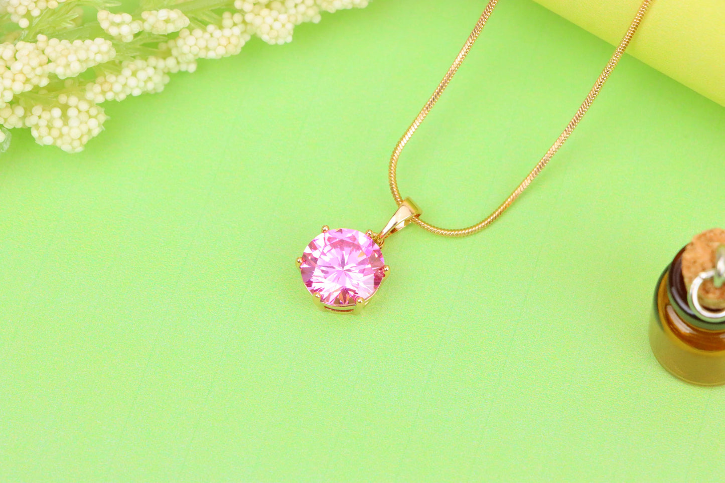 Brilliant Round Pink Stone Rose Gold Pendant Sparkling Charm, XPPT1599 (2147-2)