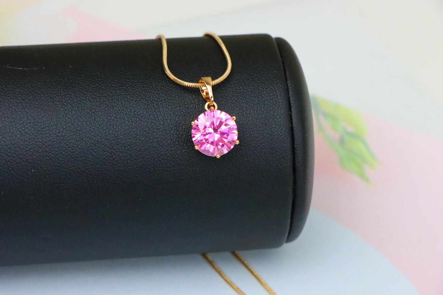 Brilliant Round Pink Stone Rose Gold Pendant Sparkling Charm, XPPT1599 (2147-2)