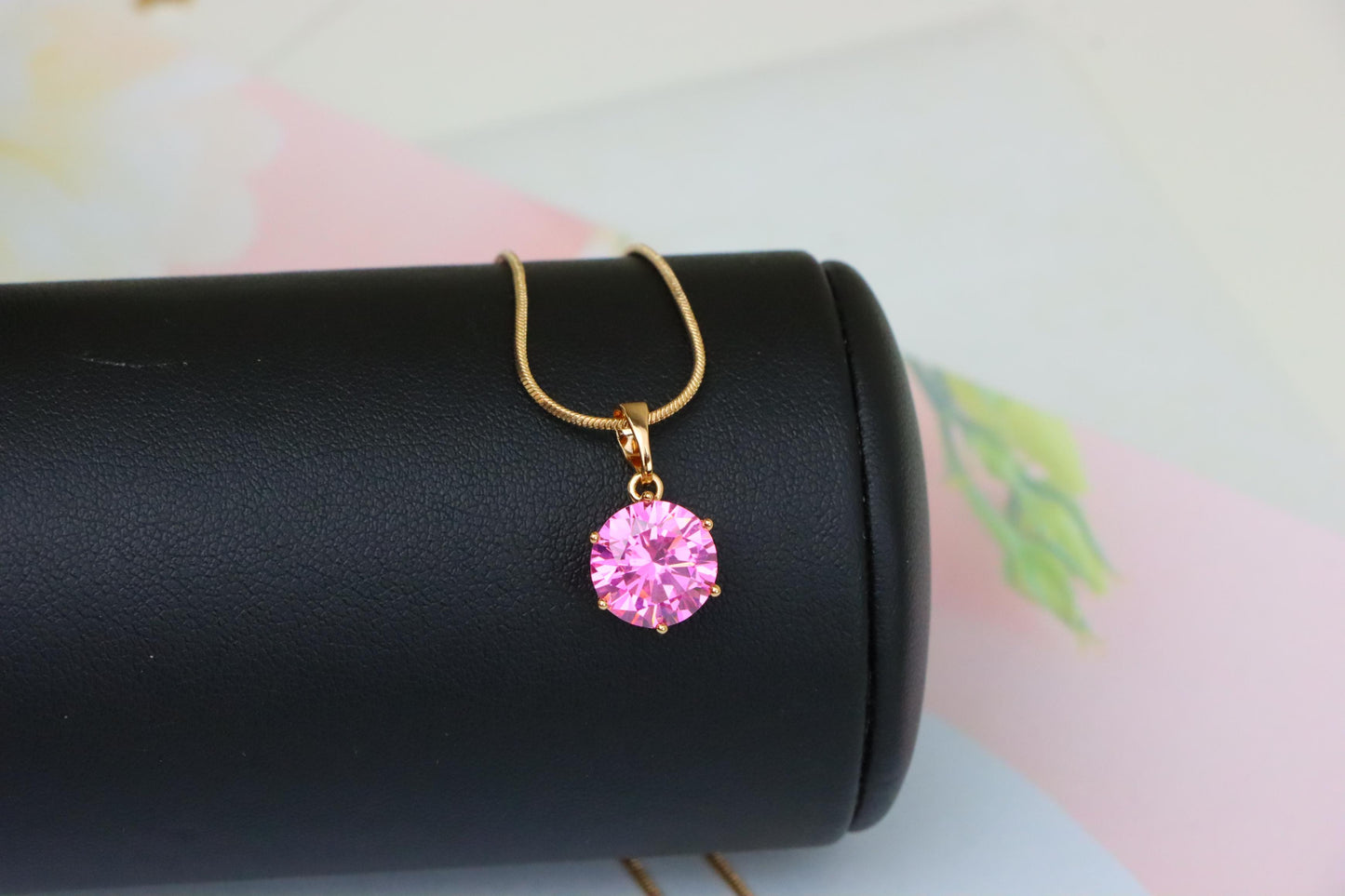 Brilliant Round Pink Stone Rose Gold Pendant Sparkling Charm, XPPT1599 (2147-2)
