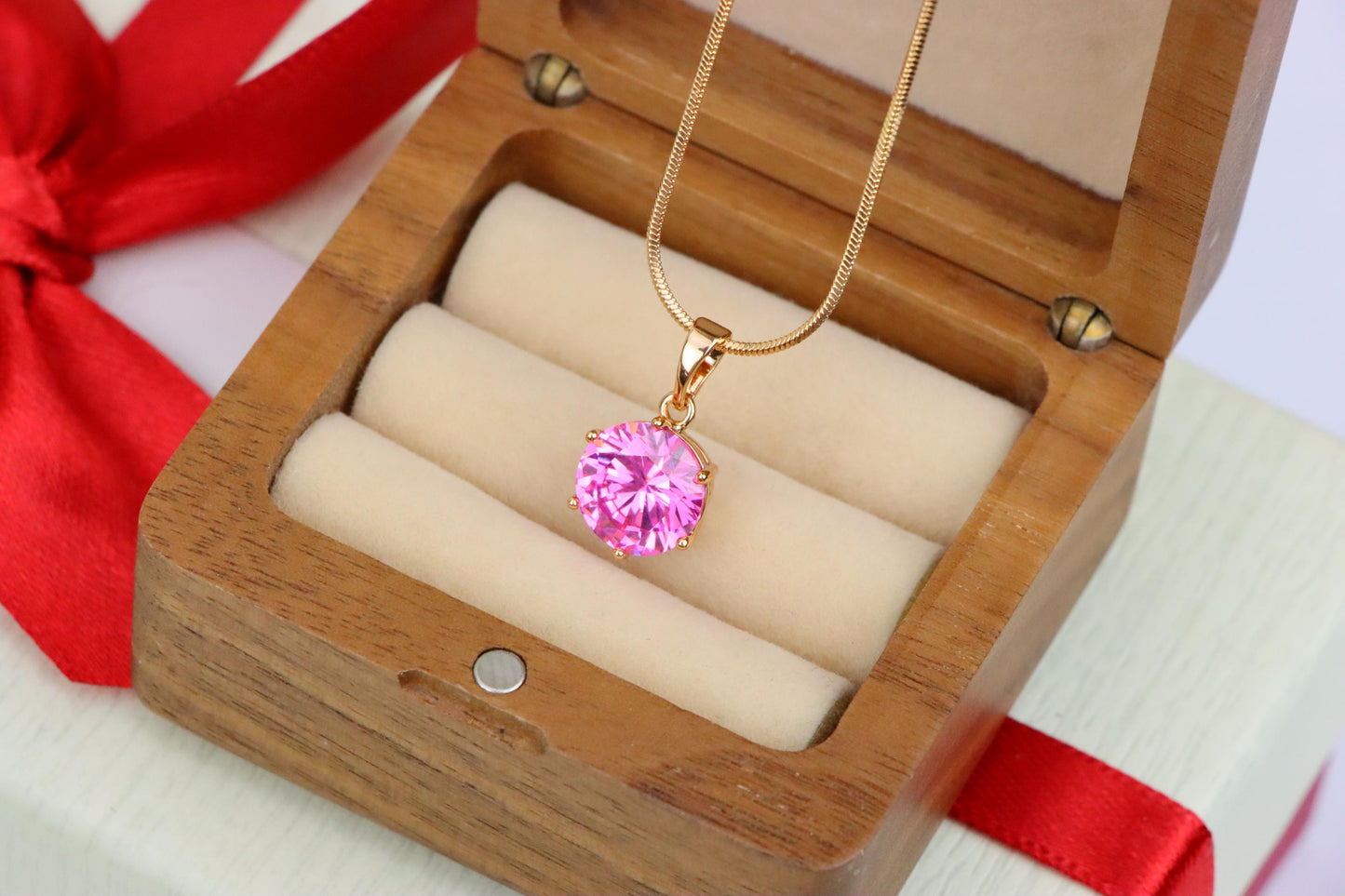 Brilliant Round Pink Stone Rose Gold Pendant Sparkling Charm, XPPT1599 (2147-2)