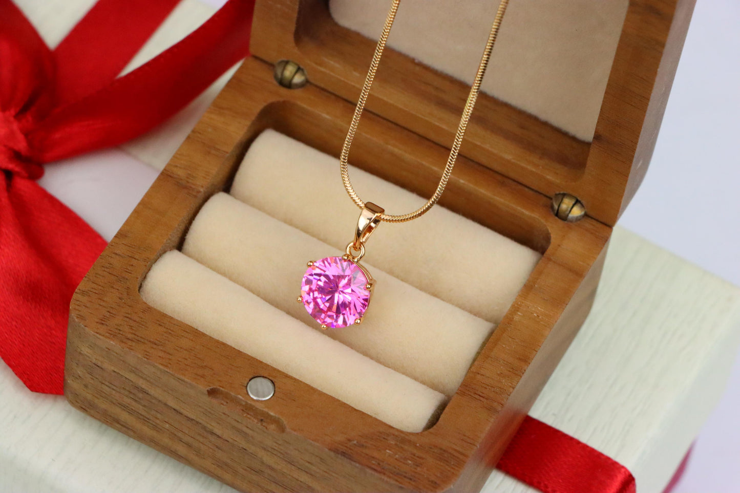Brilliant Round Pink Stone Rose Gold Pendant Sparkling Charm, XPPT1599 (2147-2)
