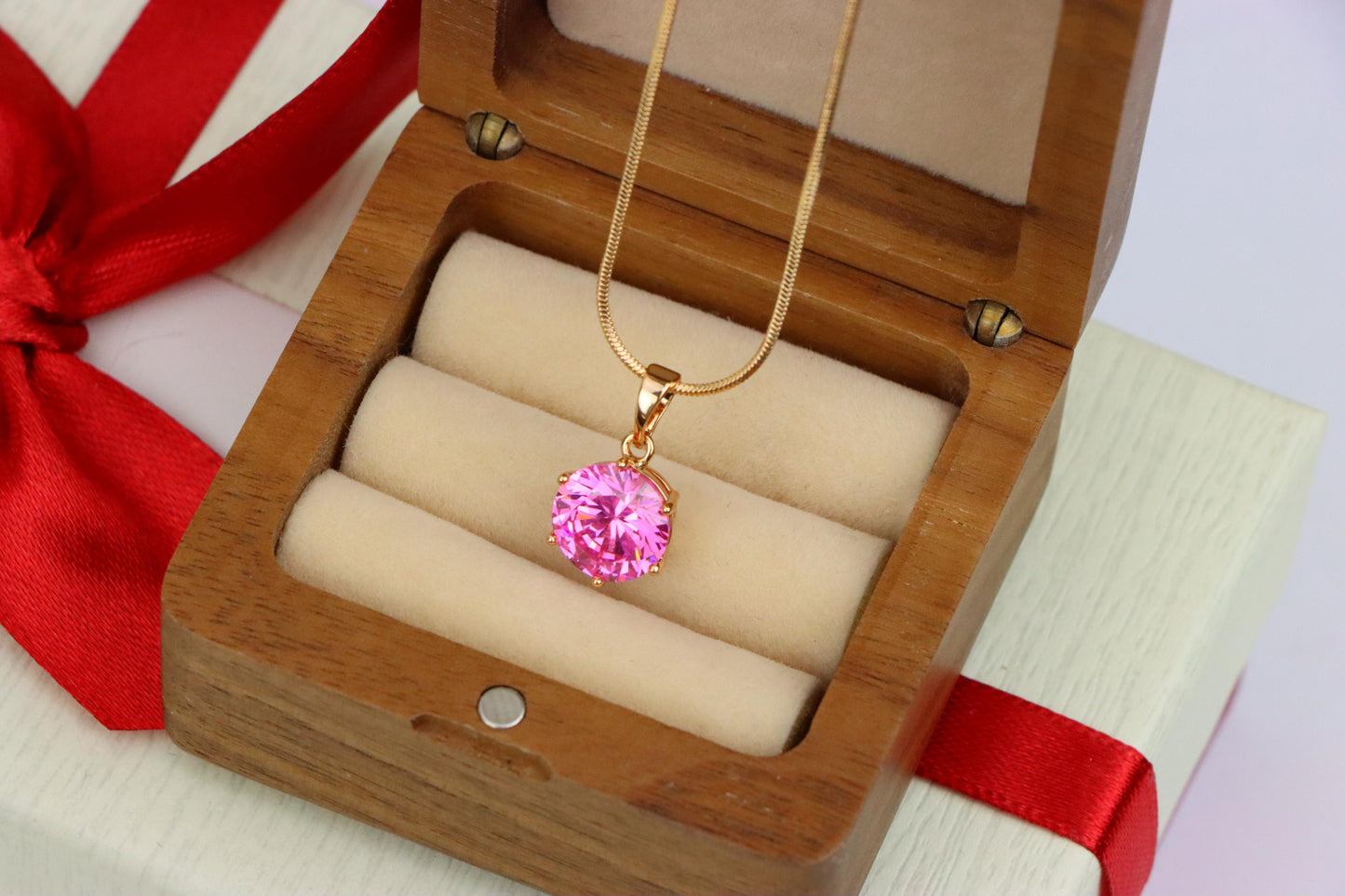 Brilliant Round Pink Stone Rose Gold Pendant Sparkling Charm, XPPT1599 (2147-2)