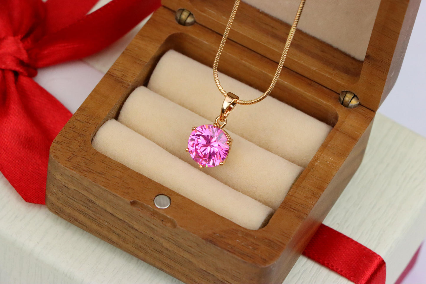 Brilliant Round Pink Stone Rose Gold Pendant Sparkling Charm, XPPT1599 (2147-2)