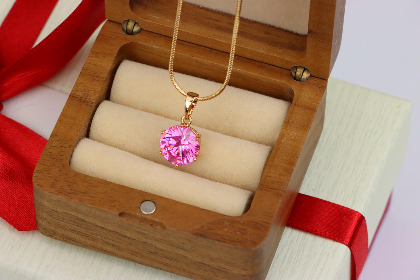 Brilliant Round Pink Stone Rose Gold Pendant Sparkling Charm, XPPT1599 (2147-2)