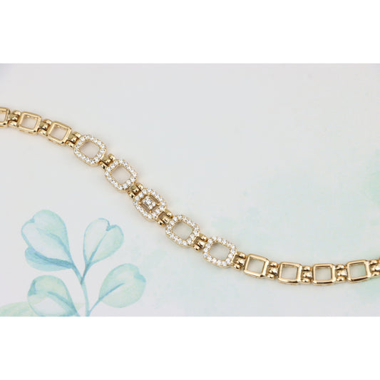 Elegant Rose Gold Bracelet with Paved Square Links, 7.5 Inch, XPBL0896 (2090-5)
