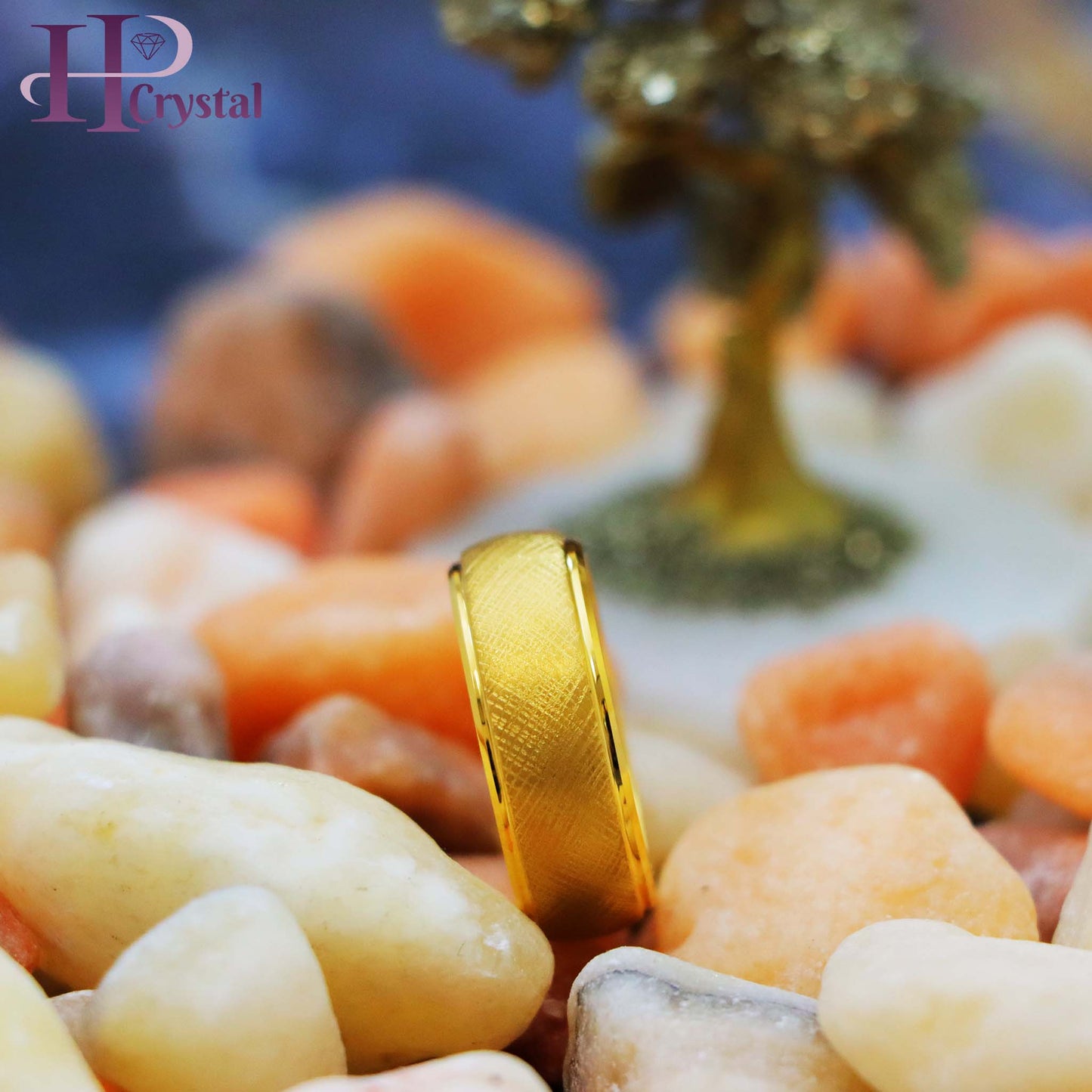 Yellow Gold IP Florentine Finish Domed Stepped Edge Tungsten Ring