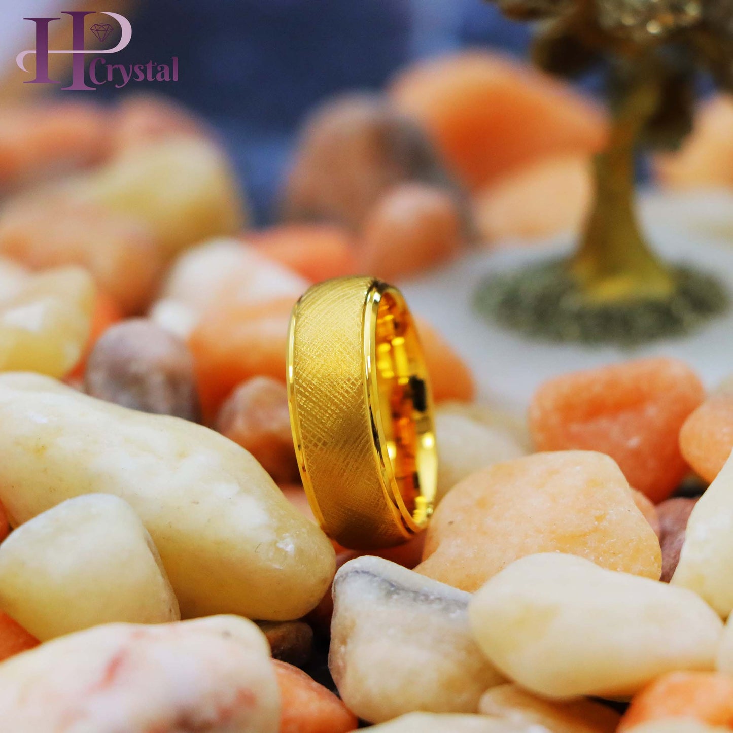 Yellow Gold IP Florentine Finish Domed Stepped Edge Tungsten Ring