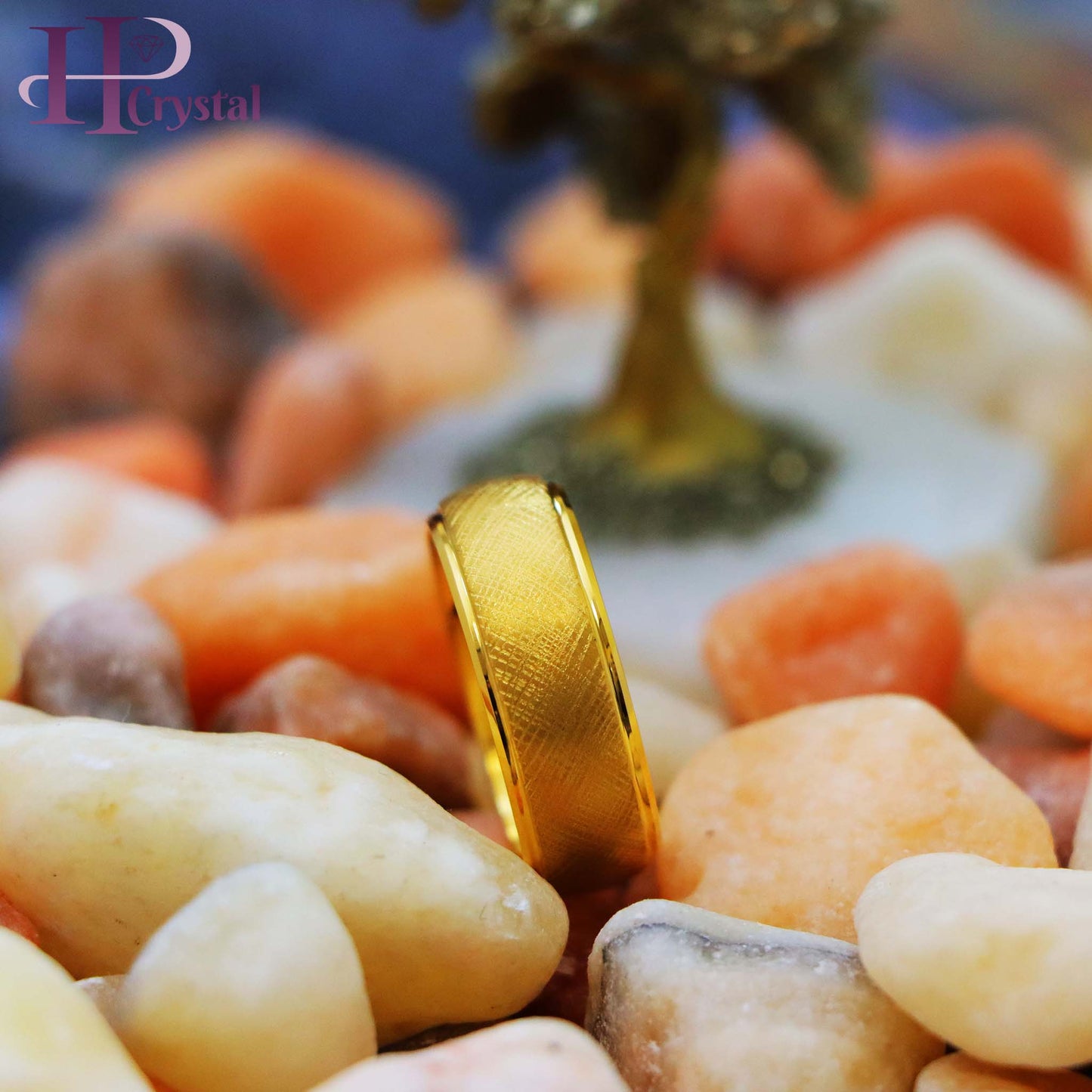 Yellow Gold IP Florentine Finish Domed Stepped Edge Tungsten Ring