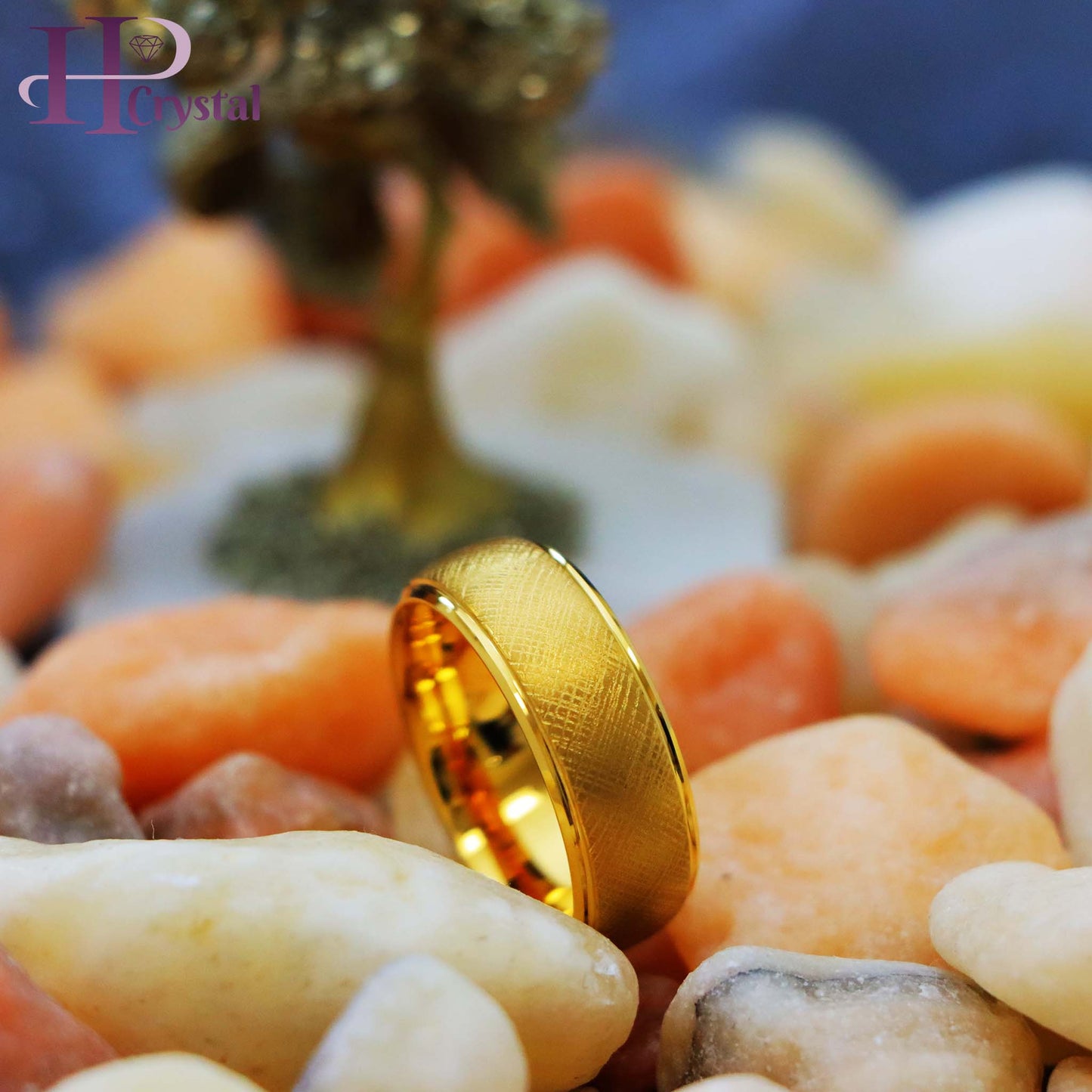 Yellow Gold IP Florentine Finish Domed Stepped Edge Tungsten Ring