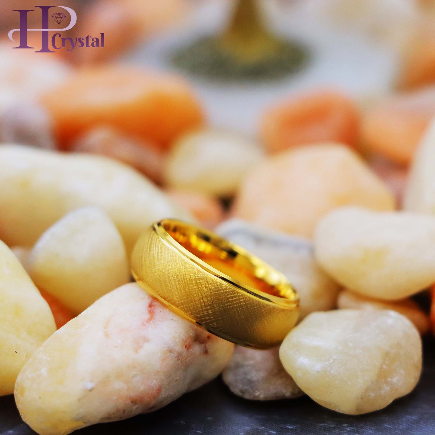 Yellow Gold IP Florentine Finish Domed Stepped Edge Tungsten Ring