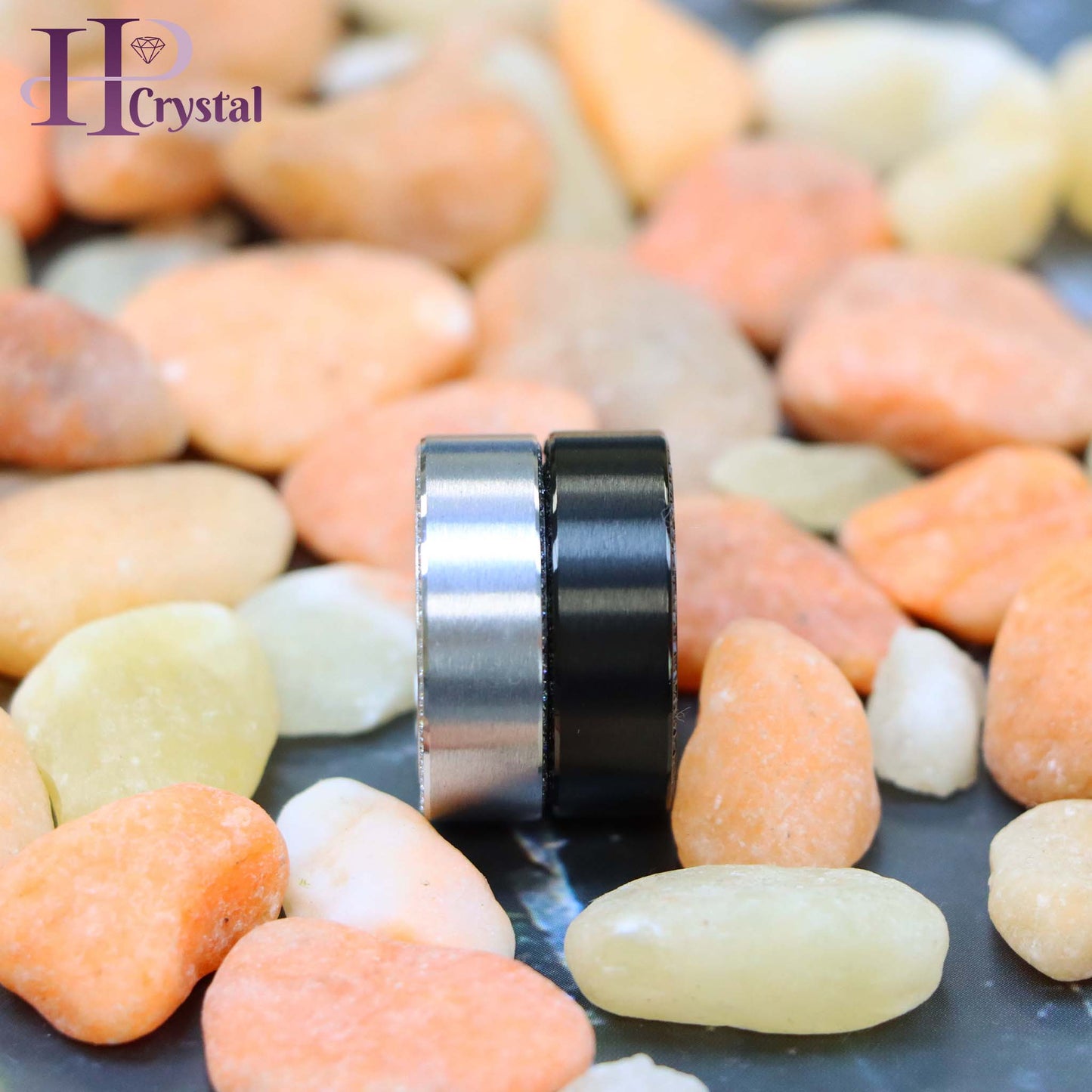 Titanium Black IP Plated Band Ring with Full Side Stones - White & Black CZ Men's Ring