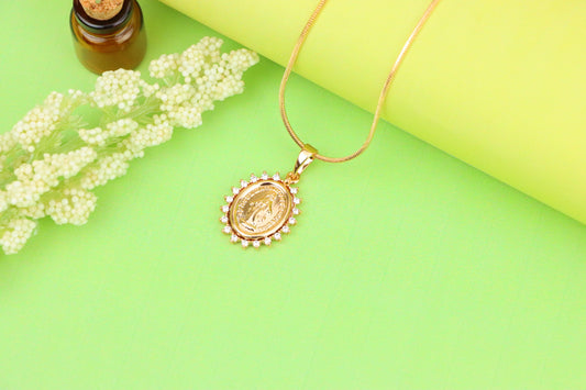 Rose Gold Oval Religious Pendant with Sparkling Stone Border, XPPT1216 (2122-2)