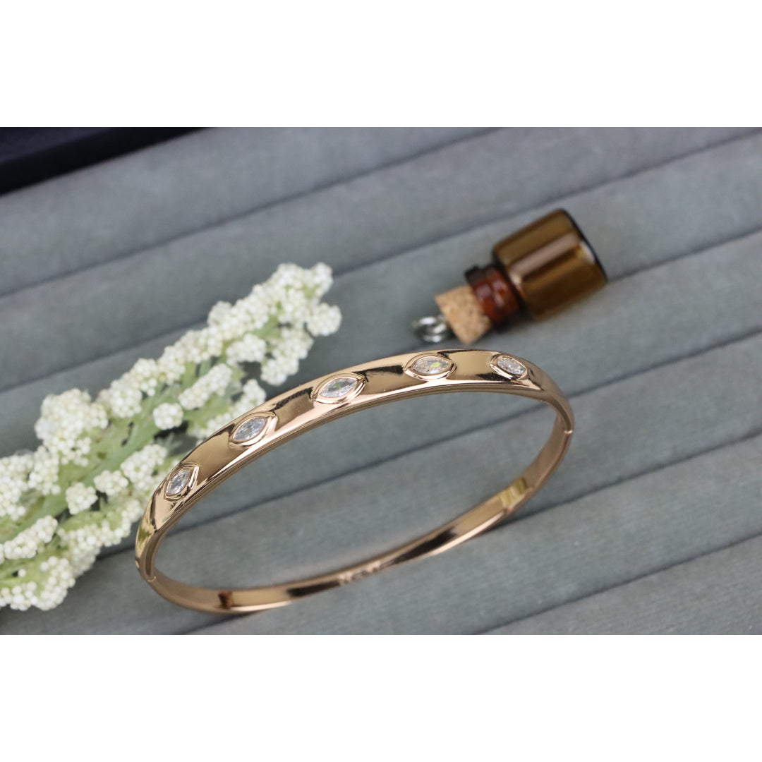 Elegant Rose Gold Bangle with Marquise-Cut Sparkling Stones, XPBL0490 (2049-10)