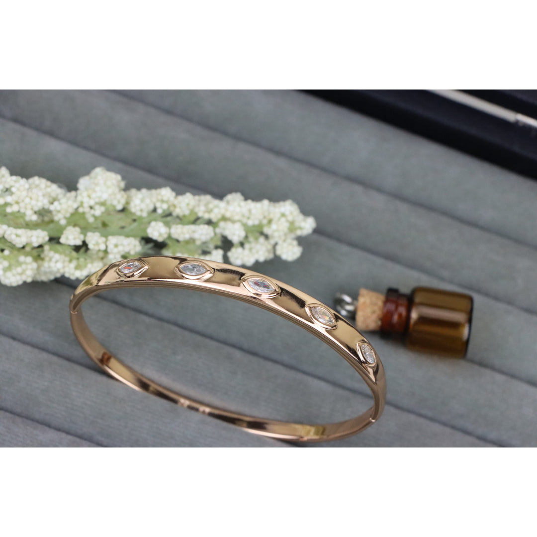 Elegant Rose Gold Bangle with Marquise-Cut Sparkling Stones, XPBL0490 (2049-10)