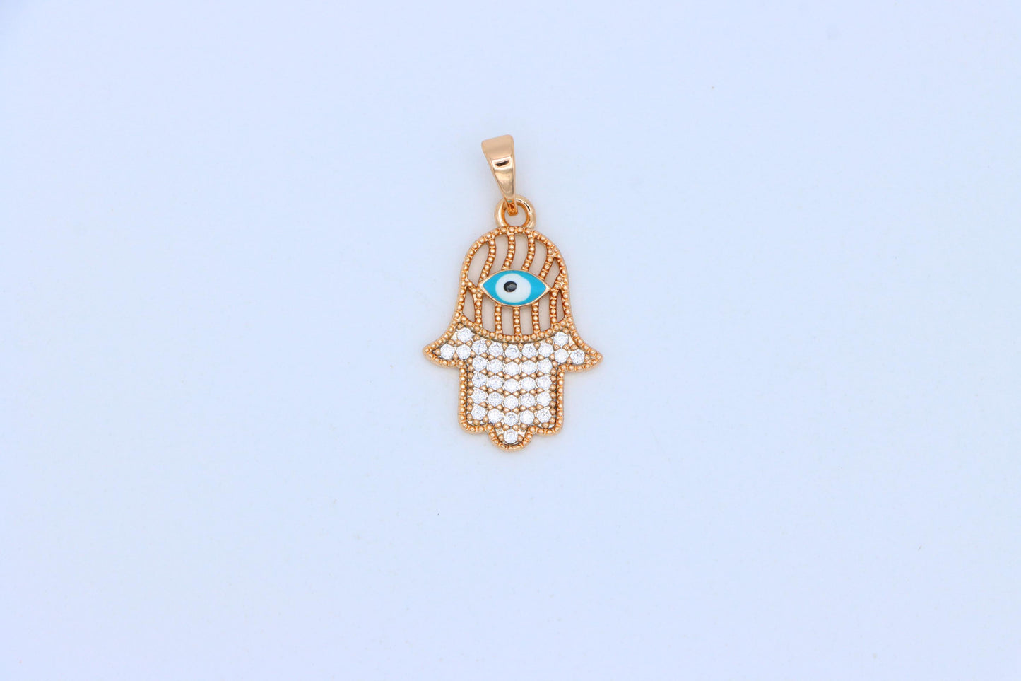 Rose Gold Hamsa Hand Pendant with Evil Eye and Crystal Accents, XPPT1609 (2148-2)