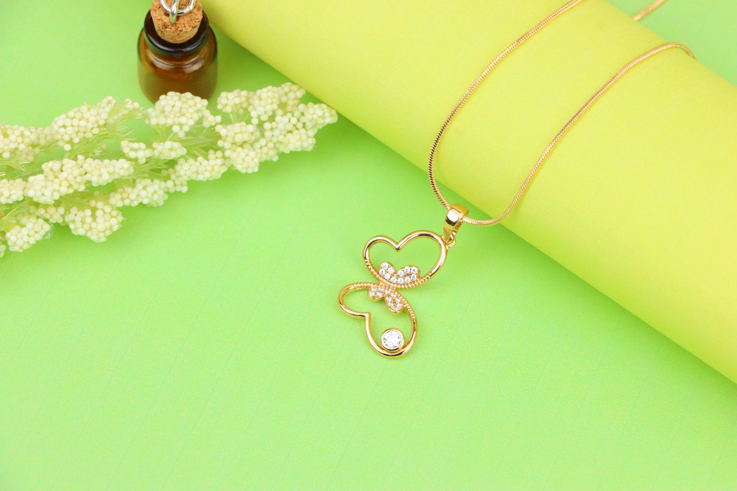 Butterfly Heart Rose Gold Pendant with Stone, XPPT1218 (2122-4)
