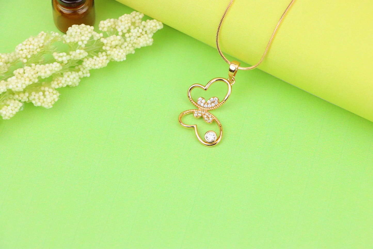 Butterfly Heart Rose Gold Pendant with Stone, XPPT1218 (2122-4)