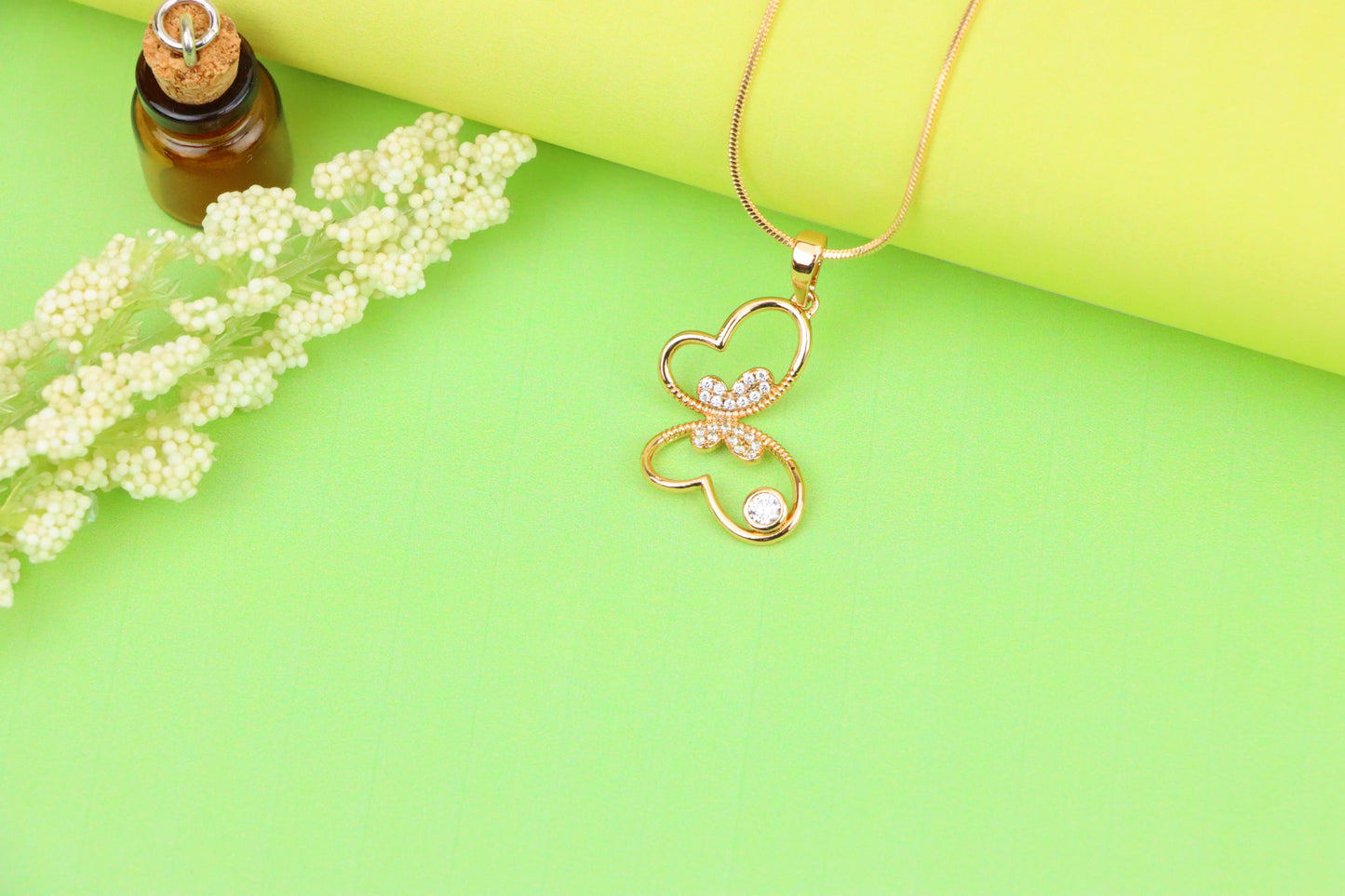 Butterfly Heart Rose Gold Pendant with Stone, XPPT1218 (2122-4)