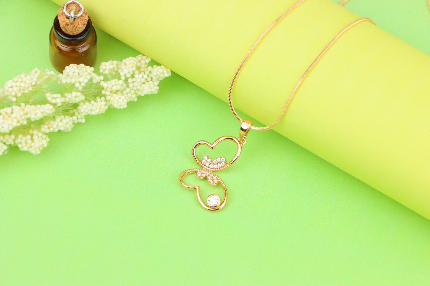 Butterfly Heart Rose Gold Pendant with Stone, XPPT1218 (2122-4)