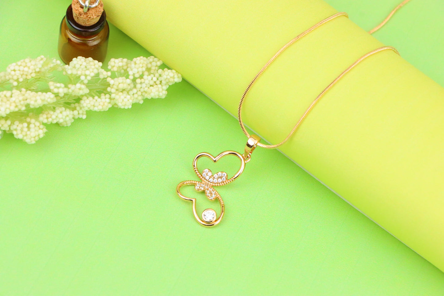Butterfly Heart Rose Gold Pendant with Stone, XPPT1218 (2122-4)