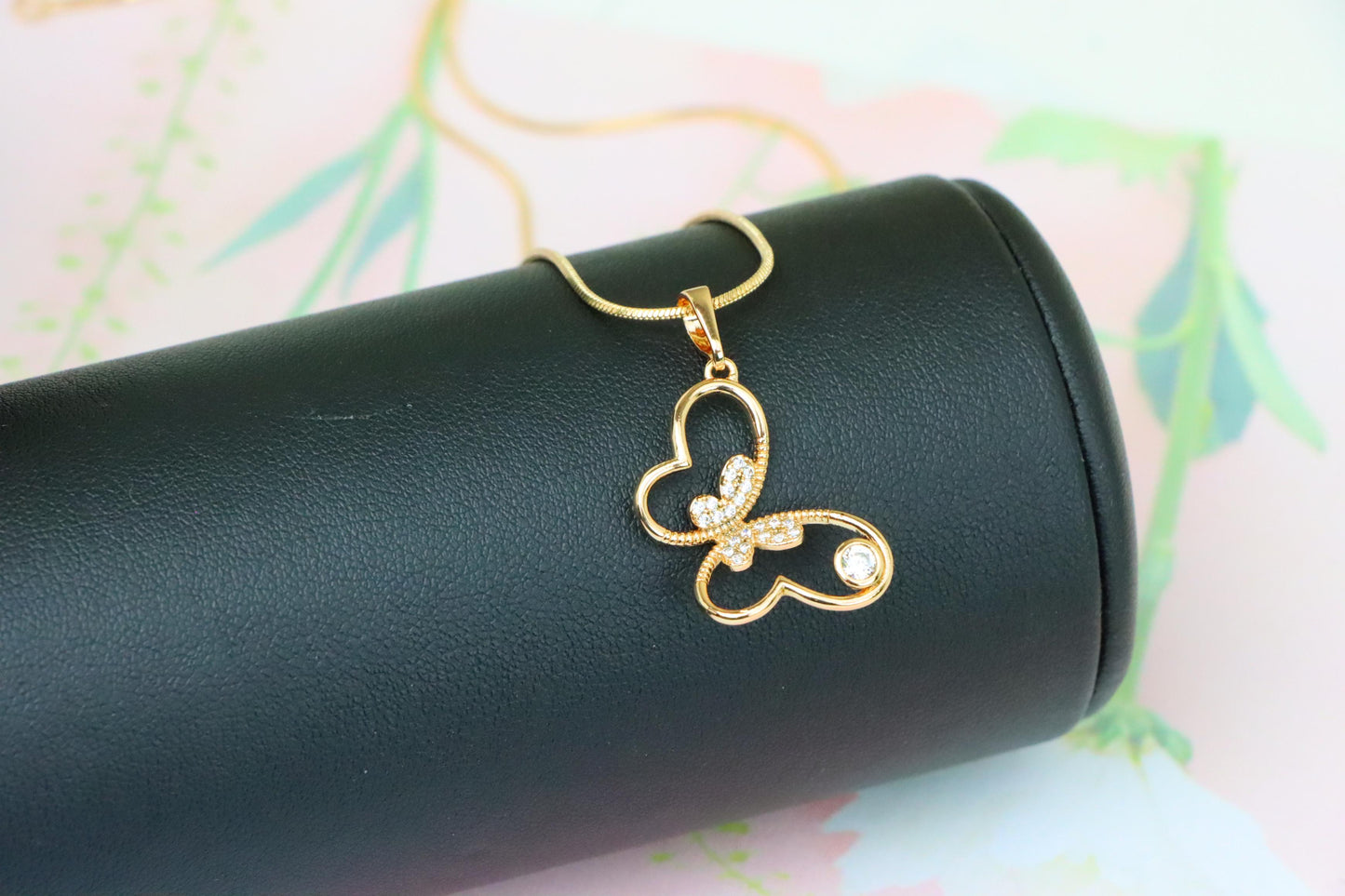 Butterfly Heart Rose Gold Pendant with Stone, XPPT1218 (2122-4)