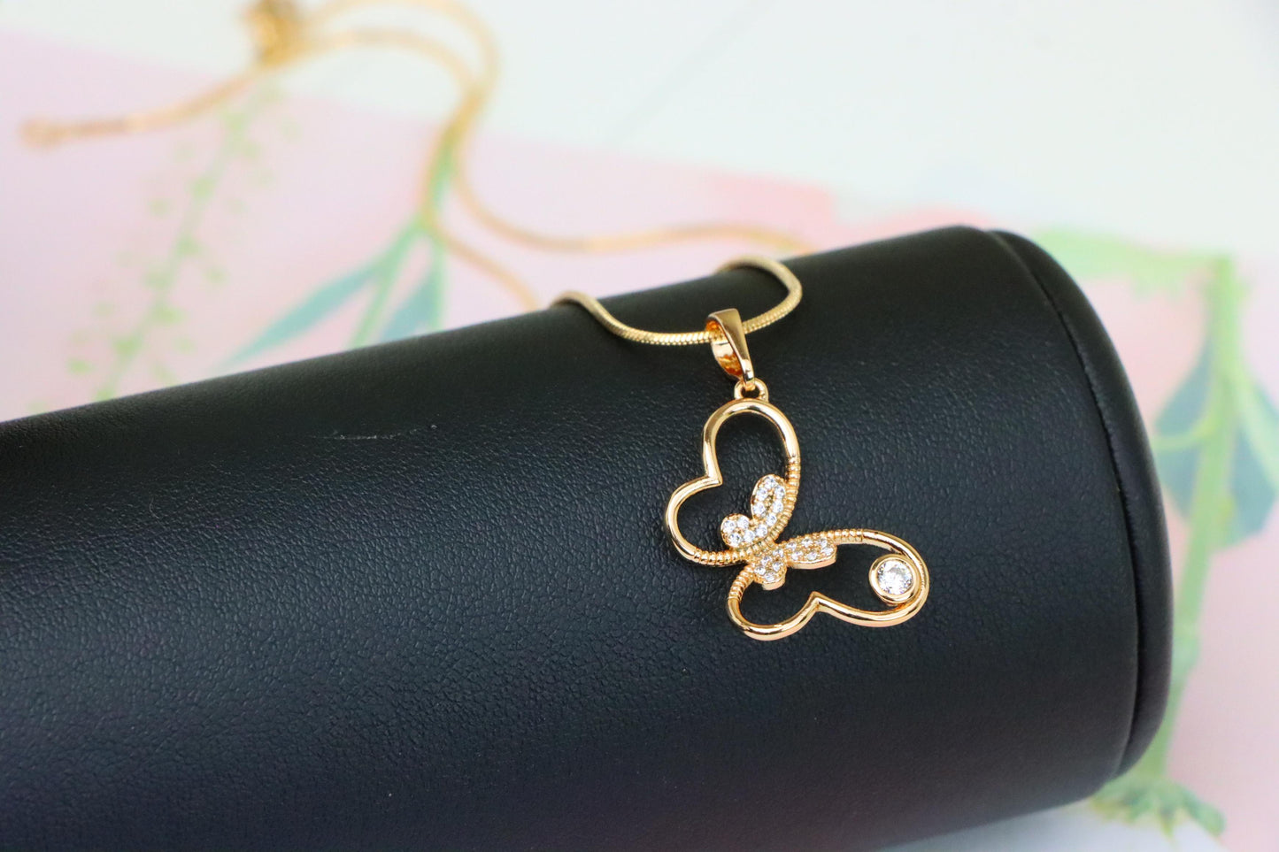 Butterfly Heart Rose Gold Pendant with Stone, XPPT1218 (2122-4)