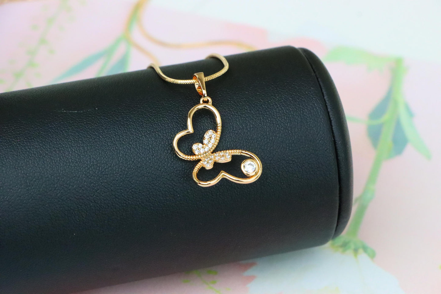 Butterfly Heart Rose Gold Pendant with Stone, XPPT1218 (2122-4)