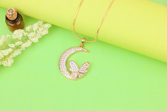 Moon and Butterfly Rose Gold Pendant with Crystals, XPPT1219 (2122-5)